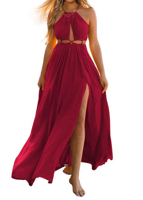 Btfbm Women 2023 Summer Sleeveless Cutout Halter Maxi Dress Backless Boho Casual Beach Party