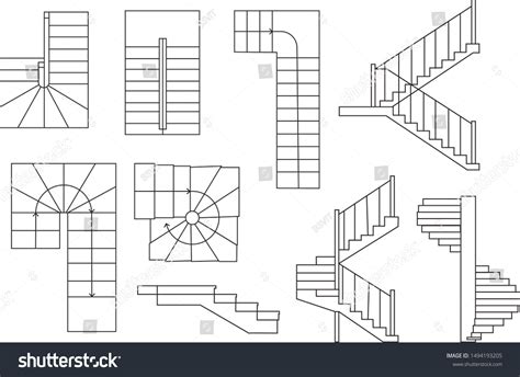 Drawing Stairs Stairway Top View Sectional Stock Vector Royalty Free