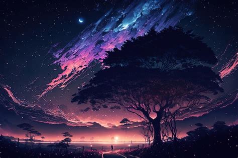 Premium Ai Image Digital Art Of A Fantasy Anime Night Sky Scene