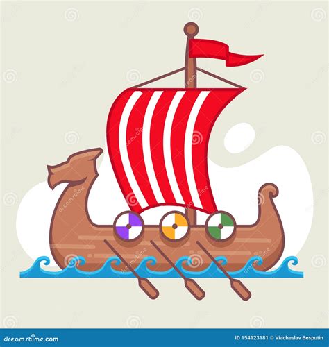 Drakkar Boat Viking Vintage Sailing Warship Cartoon Vector