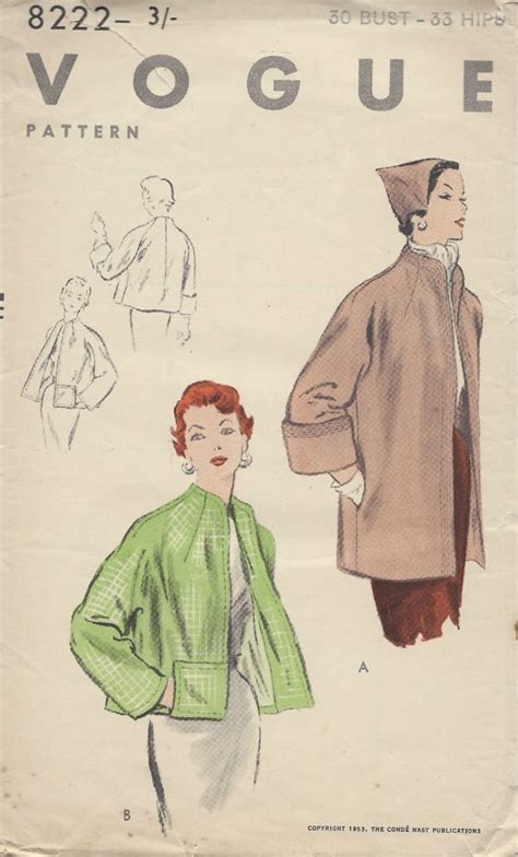 1953 Vintage Vogue Sewing Pattern Coat B30 E1227 The Vintage
