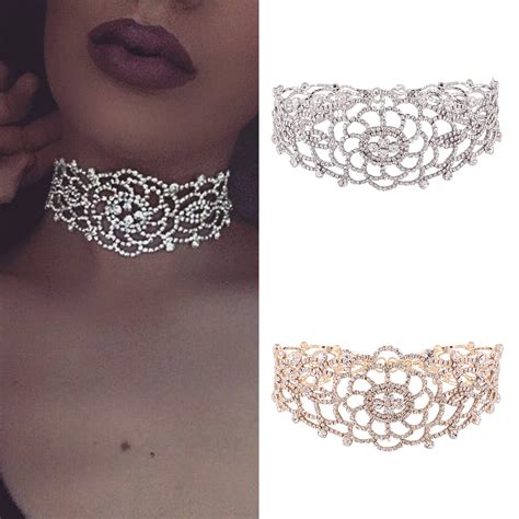 Luxury Full Diamond Pendant Chain Necklace Crystal Rhinestone Choker