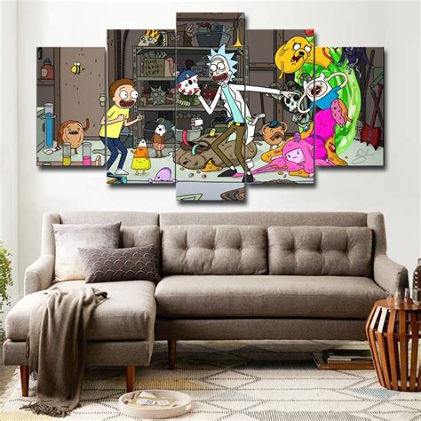 5 Panels Canvas Painting Rick And Morty Poster Wall Art Painting Modern