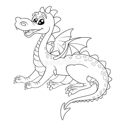 Cute Cartoon Dragon Black And White Vector Illustration For Coloring