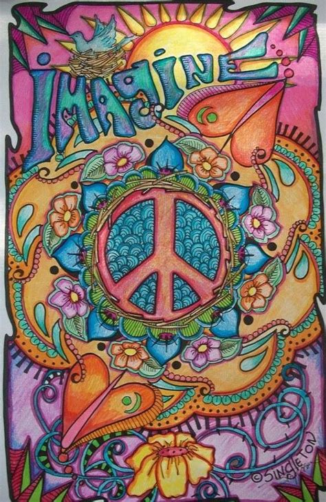 Imagine Peace And Love Singleton Hippie Art Poster Fully Etsy Peace
