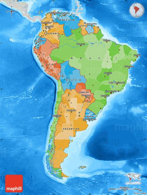 Political Map Of South America Lighten Semi Desaturated Land Only