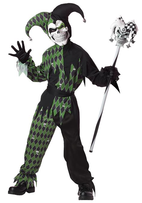 Kids Evil Green Jester Costume Boys Jester Costumes Scary