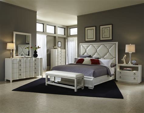 The most common bedroom glamorous material is polyester. Cosmopolitan Parchment Hollywood Glamour Bedroom Set 208000