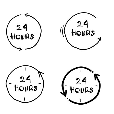 24 hours clock sign icon in doodle handdrawn style twenty four hour open vector illustration on