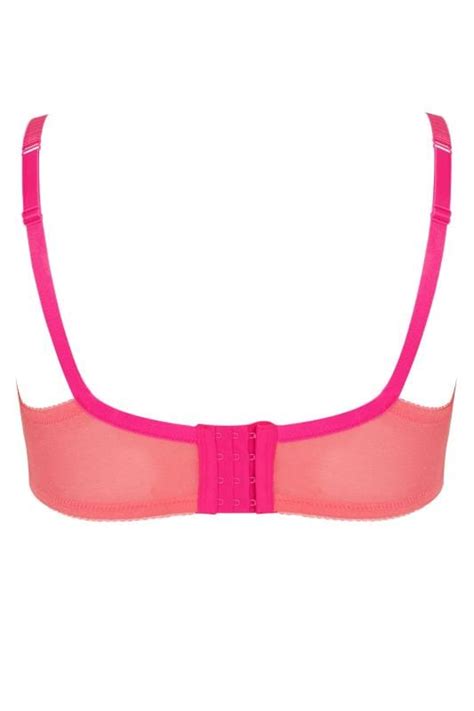 Hot Pink Polka Dot Mesh Bra With Lace Trim Yours Clothing