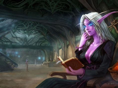 Nightelf Art Yao Ren World Of Warcraft Night Elf Reading Room Fantasy Close Wallpapers