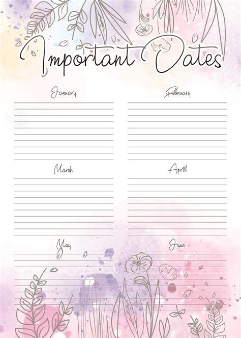 Free Printable Important Dates Planner The Cottage Market