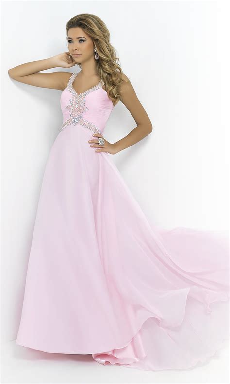 Long Beaded Blush Prom Dress 9989