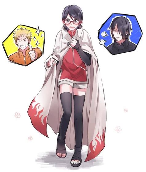 Sarada Uchiha Naruto Uzumaki Hokage Sasuke Uchiha Shippuden Gaiden Anime Fanart