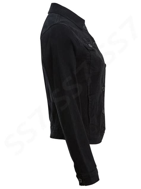 Womens Fitted Denim Jackets Stretch Black Jean Jacket Size 8 10 12 14 6