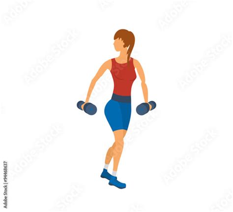 Cartoon Illustration Of A Woman Exercising With Dumbbells Imagens E