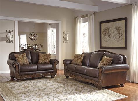 Buy Ashley Mellwood Sofa and Loveseat Set 2 Pcs in Walnut, Genuine