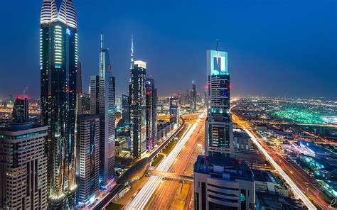 Hd Wallpaper Dubai United Arab Emirates Cityscape With Illuminated