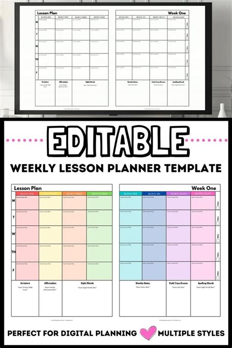 Editable Weekly Lesson Planner Template Video Lesson Planner
