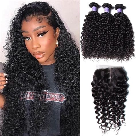 unice peruvian deep curly hair 3 bundles with lace closure kysiss series