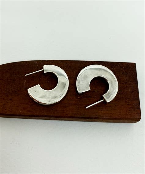 Sup Silver Tapered Hoop Stud Earrings Silver Geometric Jewelry Sup