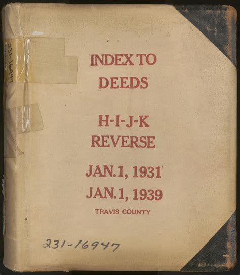 Travis County Deed Records Reverse Index To Deeds 1931 1939 H K The