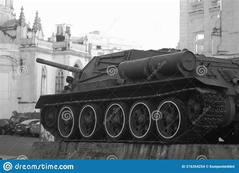 Soviet Tank Destroyer Su 100 In Havana Black And White Photography