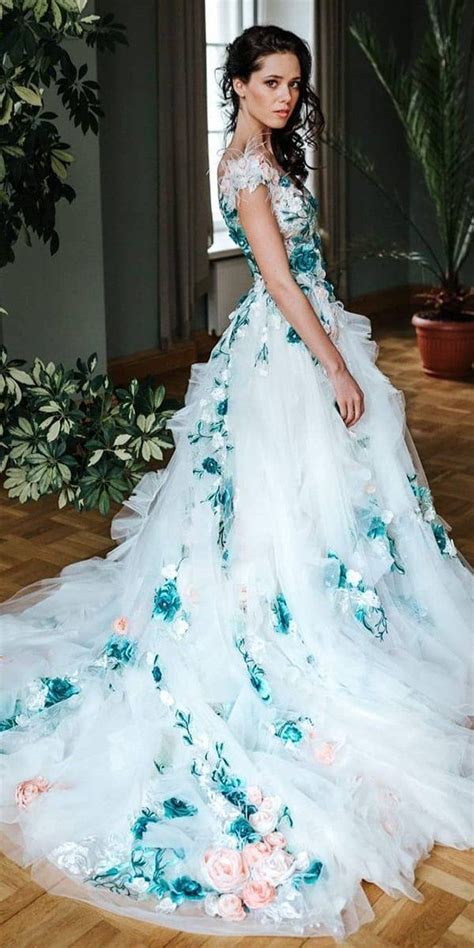 36 Pretty Floral Wedding Dresses For Brides Wedding Forward Floral Wedding Dress Pastel