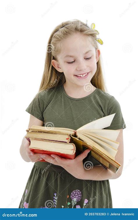 Beautiful Little Girl Reading Book Adorable Modern Little Girl