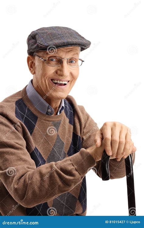 Portrait Of A Happy Elderly Man With A Cane Stock Image Image Of Male Elderly