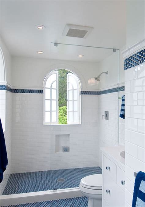In this bathroom designed by arent & pyke, the white subway tiles take a backseat so the purple marble, sky blue paint, and yellow tile accents can shine—but they still offer some textural intrigue. 37 dark blue bathroom floor tiles ideas and pictures 2020
