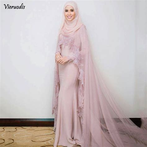 Muslim Evening Dresses 2018 Mermaid Long Sleeves Appliques Lace Formal