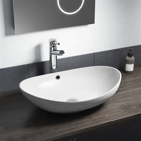 Bathroom White Oval Basin Sink Bowl Modern Ceramic Counter Top Cvb011