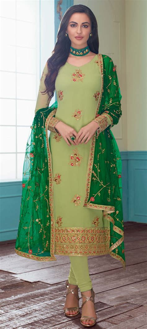 Bollywood Green Color Georgette Fabric Salwar Kameez 1617794