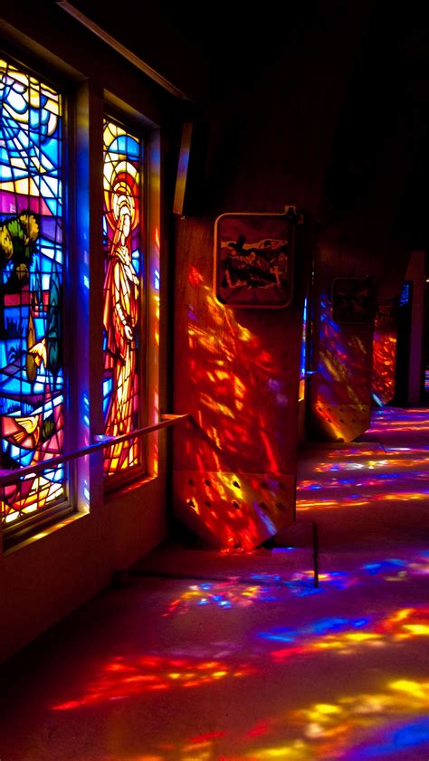 Light Shining Through Stained Glass Windows With The Bright Texas Sun