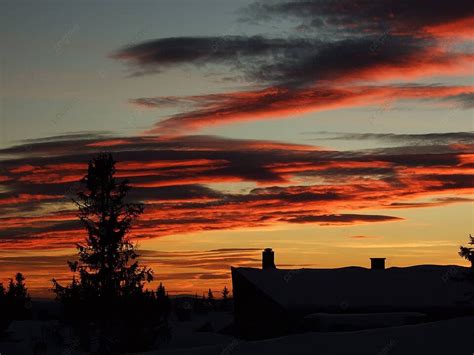 Sunset At Hafjell Norway Lillehammer Sunset Photo Background And