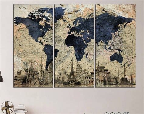 Globe Tan Map World Map Canvas Vintage Map Art Brown And Gold Etsy