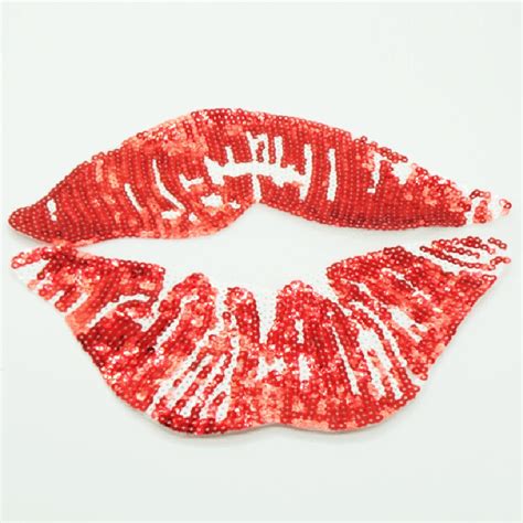 10pcs 28cm Sequins Patchwork Diy Sexy Red Lip Patches For Clothes Bags