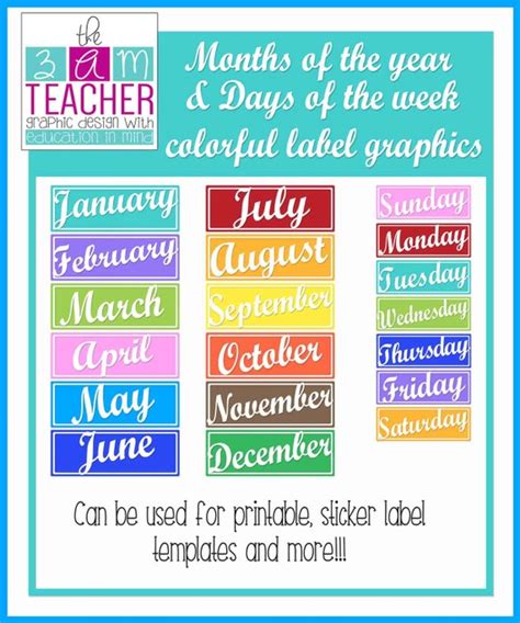 Months Of The Year And Days Of The Week Colorful Clipart Labels
