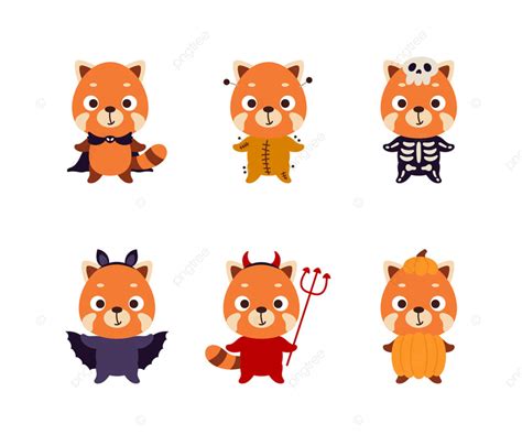 Cute Halloween Red Panda Set Shower Celebrating Scary Png And Vector