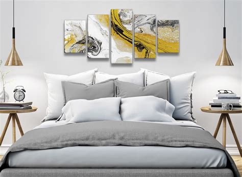 Mustard Yellow And Grey Swirl Bedroom Canvas Wall Art Abstract Print