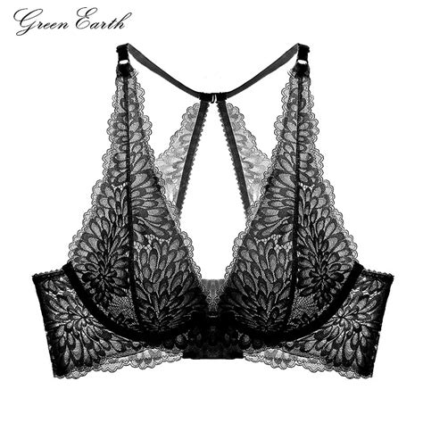 Greenearth Womens Floral Lace Embroidery Bra Set Hollow Out Ultrathin Y Line Straps Underwear