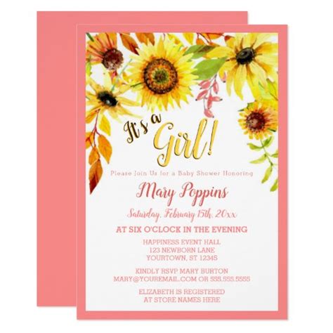 Its A Girl Floral Sunflower Garden Baby Shower Invitation