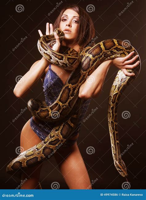 Brunette Holding Python Stock Photo Image Of Body Gorgeous