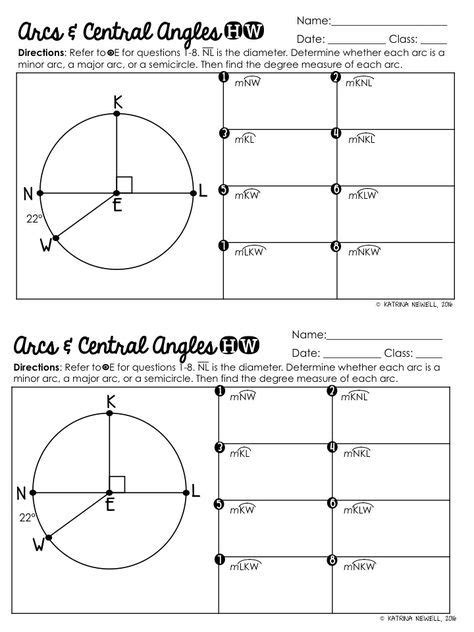 Geometry Circle Angles And Arcs Worksheet