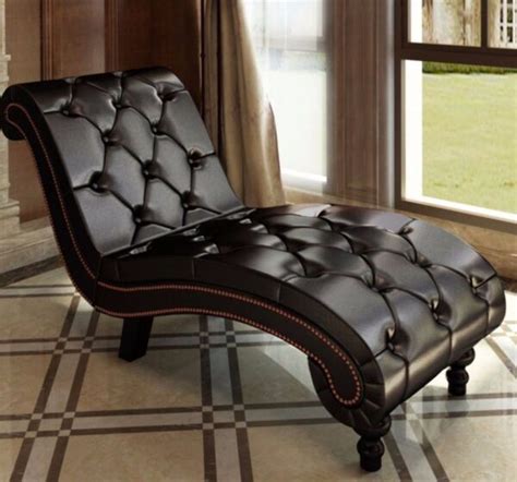 Leather Modern Chaise Lounge Chair Seat Brown Tufted Full Luxury Button