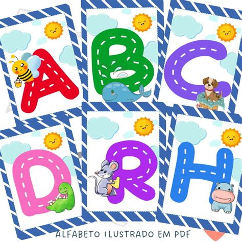 Alfabeto Ilustrado Letra Bastão Colorido Parede Pdf Cartazes