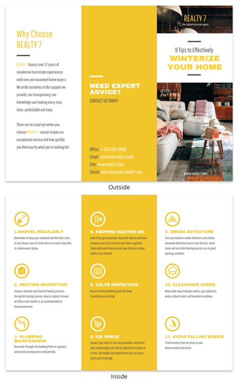 Yellow Real Estate Informational Tri Fold Brochure Template With Regard