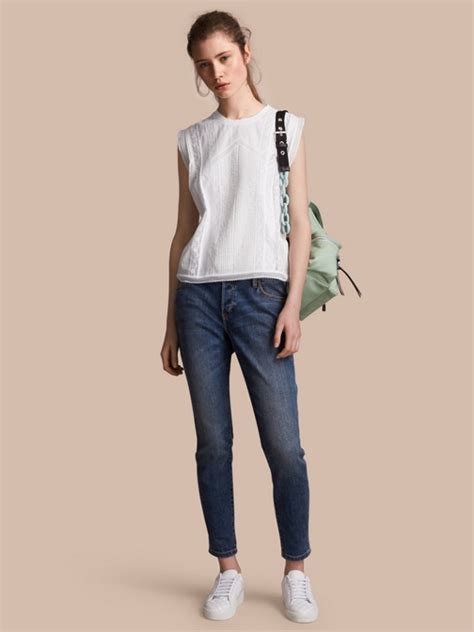 Skinny Fit Low Rise Cropped Jeans In White Women Burberry United States