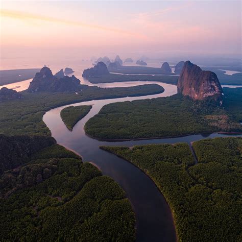 Aerial View Of River At Sunset Phang Nga Bay Thailand Royalty